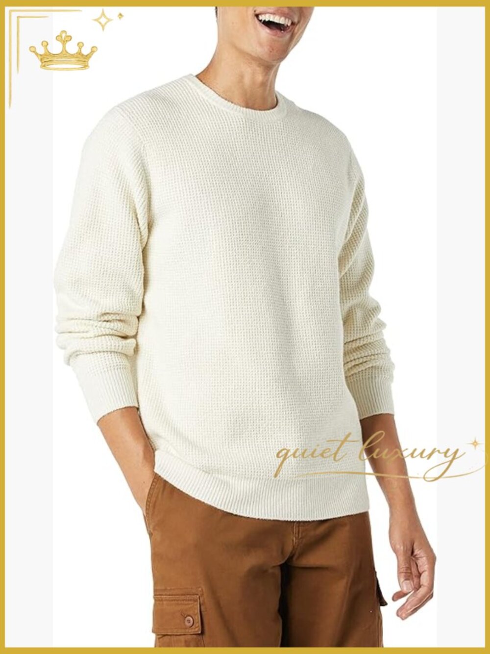 Men's Long-Sleeve Soft Touch Waffle Stitch Crewneck Sweater